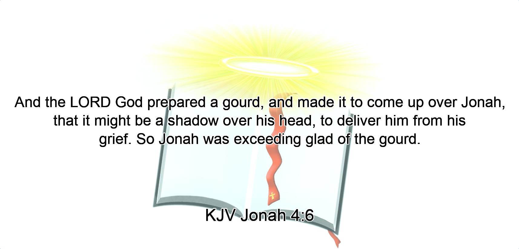 And the LORD God prepared a gourd, and made it to come up over Jonah, that it might be a shadow over his head, to deliver him from his grief. So Jonah was exceeding glad of the gourd.