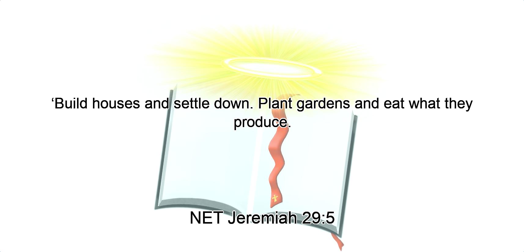 ‘Build houses and settle down. Plant gardens and eat what they produce.